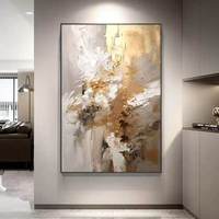 Grande Peinture Murale Acrylique sur Toile, Nature Morte Dorée Faite à la Main, Décoration Vibrante, Cadeau de Pendaison de Crémaillère, Art Mural