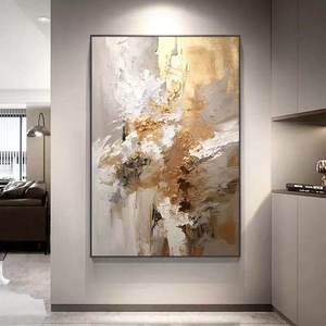 Grande Peinture Murale Acrylique sur Toile, Nature Morte Dorée Faite à la Main, Décoration Vibrante, Cadeau de Pendaison de Crémaillère, <span class=keywords><strong>Art</strong></span> Mural - Product Image 4