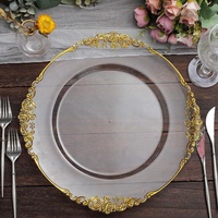 Assiettes de Présentation en Acrylique Transparent pour Mariage, Bords Récif Nuage Or Argent, Plastique 13 Pouces, Décoration de Table Centre de Table de Mariage en Gros