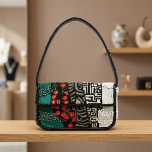 Bolso de Mano con Cuentas de Perlas y Cadenas, Diseño Floral Geométrico, Cierre de Solapa, Bolso de Fiesta Elegante - Product Image 1