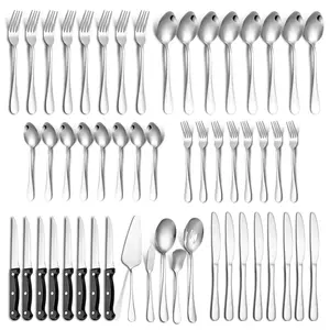 Dày Thép Không Gỉ Pháp Flatware Nhà Hàng Khách Sạn Bán Buôn Ngã Ba Và Muỗng 53Pcs Bít Tết Dao Đặt Bữa Ăn Tối Bộ Đồ Ăn