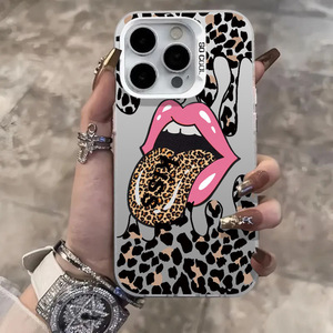 Funda Protectora para Teléfono Móvil <span class=keywords><strong>iPhone</strong></span> 16Pro 11X Plus 11Xsmax/Plus con Diseño de Labios con Estampado de Leopardo Europeo Americano, Corte Láser - Product Image 2