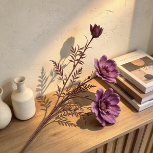 4 têtes de fleurs artificielles en soie <span class=keywords><strong>Cosmos</strong></span> faites à la main, réalistes, douces au toucher, naturelles, tiges florales d'automne pour la décoration de mariage et de la maison - Product Image 5