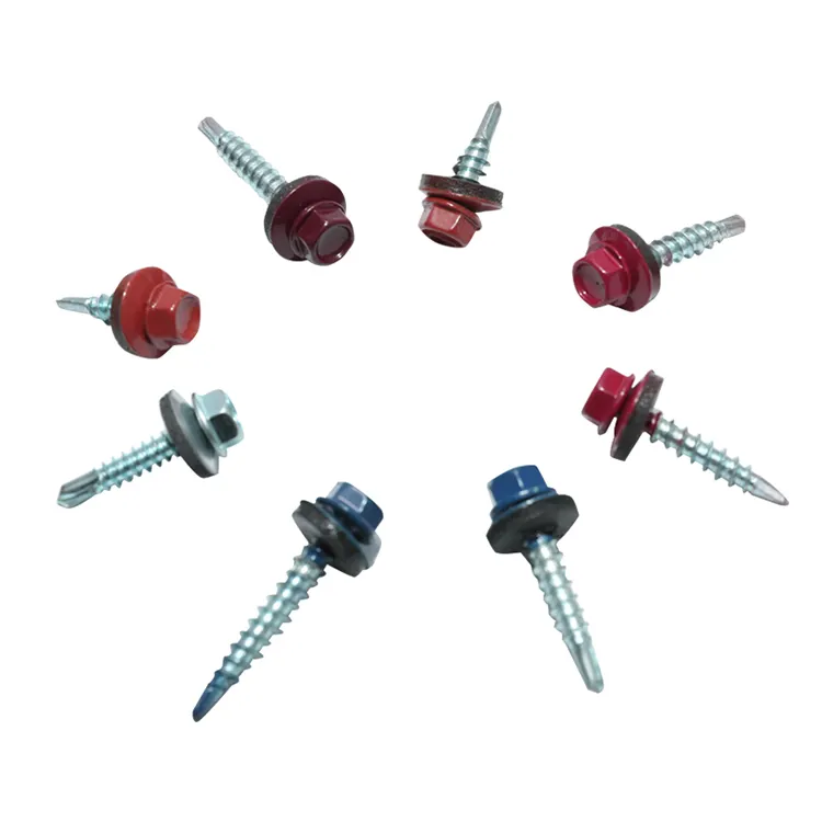 China manufacturers din m3 m4 m6 grade 5 Color painted titanium bolt metal flange hex head self drilling roofing screws for roof