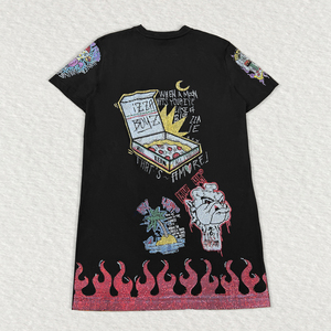<span class=keywords><strong>T</strong></span>-<span class=keywords><strong>shirt</strong></span> long décontracté pour <span class=keywords><strong>femme</strong></span> 100 % coton, coupe oversize, style hip-hop urbain, avec crâne personnalisé en <span class=keywords><strong>strass</strong></span>, effet délavé vintage - Product Image 2