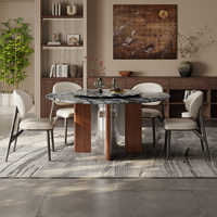 Ensemble de table et de chaises de salle à manger rondes en marbre de luxe moderne italien, pierre super cristalline, haut de gamme pour la maison, l'hôtel, l'appartement