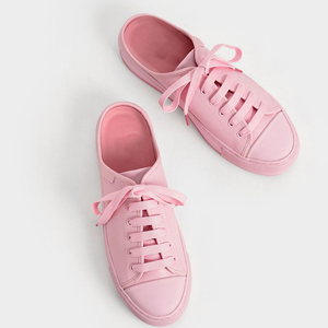 Zapatillas deportivas tipo mule rosas con plataforma para mujer, con cordones, sin espalda, con suela gruesa, informales, para uso diario en la calle. - Product Image 2