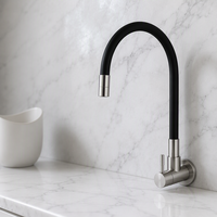 Robinetterie de cuisine murale complète en acier inoxydable 304 moderne, avec robinets d'eau froide à tube noir et laiton de qualité hôtelière