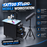 Chariot de tatouage portable multifonctionnel en aluminium PMU avec roues, design étanche pour maquillage permanent, art corporel et usage en salon