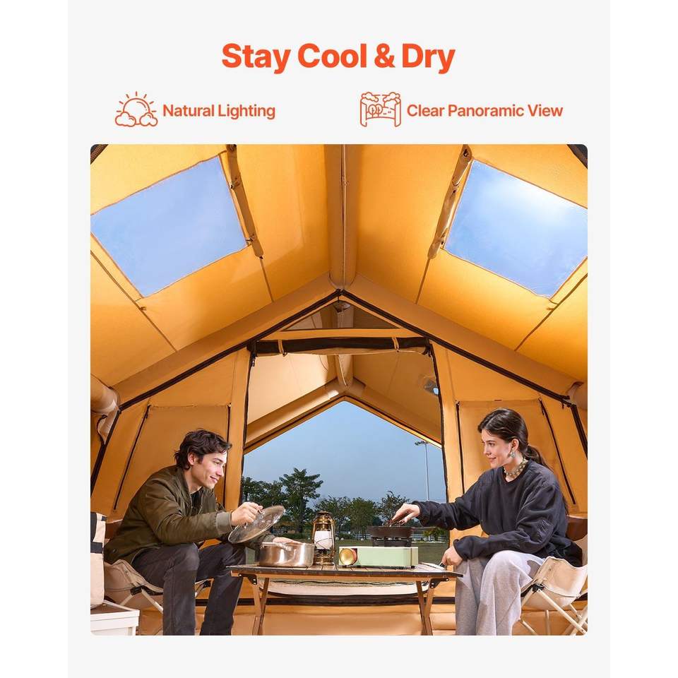 12-16 Person Glamping Inflatable Tent for Camping Easy Set up with Pump ...