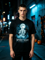 T-shirt graphique Halloween Ghost Spooky Night, T-shirt épais pour fête d'Halloween, Logo personnalisé, Vente en gros, Haut imprimé à manches courtes