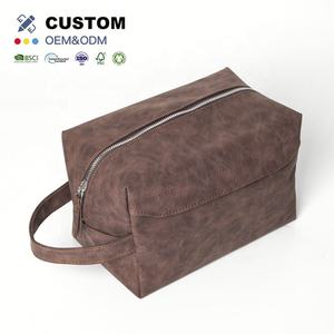 Sac cosmétique de luxe en cuir PU pour femmes grand sac de voyage de maquillage marron avec motif de lettre de Style de mode à fermeture éclair Portable - Product Image 1