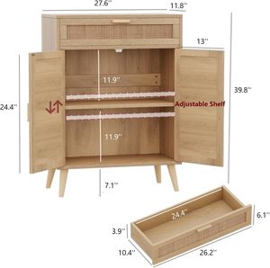 Aparador de Madera Natural Wenfeng OEM/ODM con Detalles de Ratán, Mueble Bar de Café, Credenzas con Cajón de Acento para Muebles del Hogar y Sala de Estar - Product Image 4
