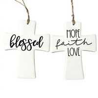 Ornement de Noël personnalisé en céramique écologique, blanc vierge pour sublimation, pendentif croix en porcelaine pour sapin de Noël, design traditionnel