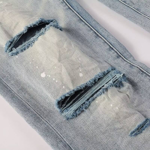 Productos para Dropshipping: Jeans de Mezclilla Elásticos de Corte Ajustado con Parches y Lavado Vintage 2026, Pantalones Premium de Estilo Hip Hop Urbano - Product Image 4