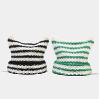 Bonnet tricoté rayé pour l'automne et l'hiver, style décontracté, doux, chaud et mignon pour femmes et filles