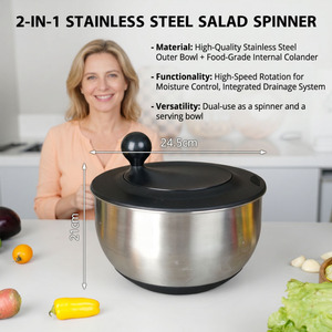 Outils de cuisine Séchoir à fruits manuel à 360 degrés Séchoir à légumes en acier inoxydable pour <span class=keywords><strong>salade</strong></span> - Product Image 3