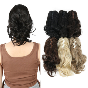 Extensiones de Cabello Sintético con Cola de Caballo Corta y Rizada Negra, con Clip y Cordón, Personalizables con Logotipo, Venta al Por Mayor <span class=keywords><strong>Juliana</strong></span> - Product Image 1