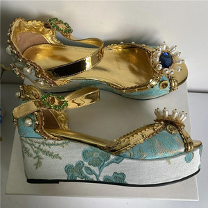 Sandales compensées élégantes à plateforme haute pour <span class=keywords><strong>femme</strong></span>, motif floral vintage, à bout ouvert, avec bride à boucle, pour la plage, les soirées et la marche - Product Image 3