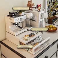 Organisateur de rangement pour tiroir de machine à café avec plateau extensible et support pour mugs, commande directe