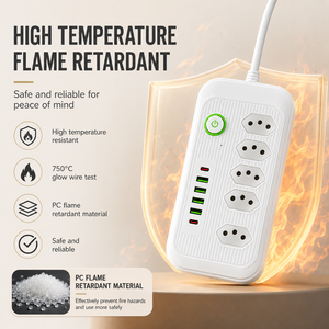 Regleta de Enchufes Brasileña NBR 14136 10A con 5 Tomas de Corriente, 4 Puertos USB y Botón de Interruptor Maestro - Centro de Carga Estándar Brasileño - Product Image 3