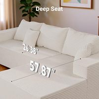 Canapé modulaire en velours côtelé en forme de L, sans accoudoirs, assise profonde, garni d'éponge, sans assemblage, pour appartement et salon