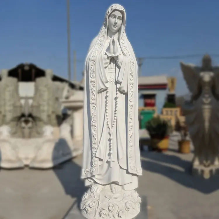 等身大の装飾宗教大理石白聖母マリア彫刻像