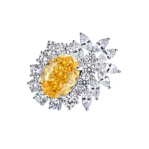原创设计精品珠宝S925纯银锆石高碳钻石椭圆形花形8ct钻戒