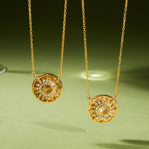 สร้อยคอจี้พระอาทิตย์เปลือกหอยอะบาโลนไรน์สโตนโทนสีทองรูปดาวสำหรับผู้หญิงของขวัญเครื่องประดับ - Product Image 2