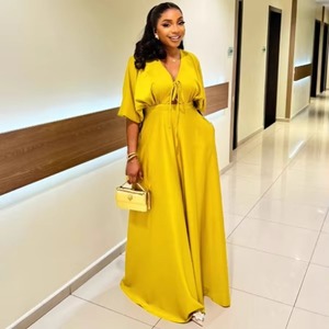 SH6520 Abiti Estivi Trendy da Donna, Casual e Sexy con Scollo a V e Lacci, Mezza Manica, Tinta Unita, Vestiti Lunghi da Donna, Abito Maxi - Product Image 1