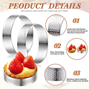 Cercles à <span class=keywords><strong>tarte</strong></span> perforés en acier inoxydable avec trous, pour fonds de <span class=keywords><strong>tarte</strong></span>, tour de fruits, quiches, moules à gâteaux et mousses - Product Image 3