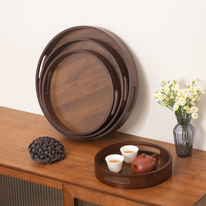 Wooden Serving <b>Trays</b> Set Round Bamboo Lacquered With Handles For Tea And <b>Snacks</b> Residential Use - Product Image 3