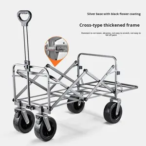 आउटडोर कैंपिंग उपयोगिता वैगन गार्डन बीच खरीदारी भंडारण उपकरण ढहने योग्य ऑफ-रोड 4-व्हील फोल्डेबल ट्रॉली कार्ट 600d - Product Image 2