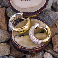 Kadınlar için Pave Kübik Zirkonya Halka Küpeler, 18mm, İki Renkli Altın Kaplama Pirinç Hip Hop Huggies, Beyaz Altın ve Altın
