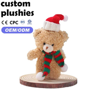 Porte-clés en peluche Teddy bouclé marron à prix d'usine, breloque de Noël rembourrée avec écharpe rouge et verte pour cadeaux de décoration de Noël