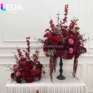 LEDA 40cm 60cm Red <b>Silk</b> <b>Flower</b> Ball Wedding Decoration Red Burgundy Artificial Rose <b>Flower</b> Centerpieces Table Decor - Product Image 2
