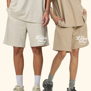 กางเกงขาสั้นผ้าฝ้ายสำหรับผู้ชาย380กรัมขาตรงมีเชือกรูดกางเกงขาสั้นสำหรับเล่นกีฬาปรับแต่งได้ - Product Image 1