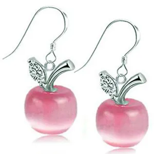 Beautiful fruit apple design pink white opal stone fashion designer dangle earring with cz crystals