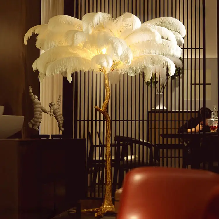 İskandinav yaratıcı ışık lüks reçine bakır oturma odası zemin lambası otel villa tüy yatak odası lambası ev dekor