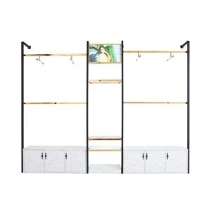Stainless Steel Metal <strong>Wall</strong> <strong>Mounted</strong> Led Display Shelf <strong>Rack</strong> with Cabinet for Retail Clothes Shop Showcase - Product Image 3