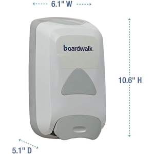 6,1 pouces. X 10,6 pouces X 5.1 In. Distributeur de savon liquide gris 1250 mL - Boardwalk 6754-06-GCE00VL - Product Image 5