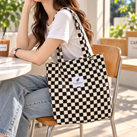 Sac fourre-tout en toile à carreaux avec logo personnalisé pour femmes, grande capacité, sac à bandoulière pour le shopping, vente en gros