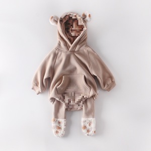 Traje de gateo de una pieza para bebés Ins Hayi, de mezclilla con forro polar, con orejas de peluche, capucha, estampado de leopardo, cremallera YKK, suministro ODM, algodón - Product Image 2