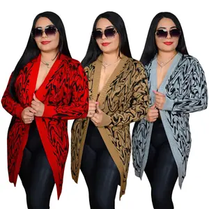 2023 otoño Otoño Invierno elegante mujer diseñador ropa leopardo dibujos animados impreso ol señoras cárdigan suéter