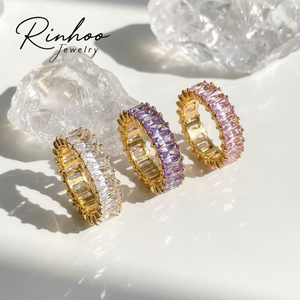 RINHOO Classic Baguette <strong>Cubic</strong> <strong>Zirconia</strong> <strong>Engagement</strong> <strong>Rings</strong> for Women Luxury 18K Gold Color Plated Wedding Party Jewelry Gift - Product Image 1