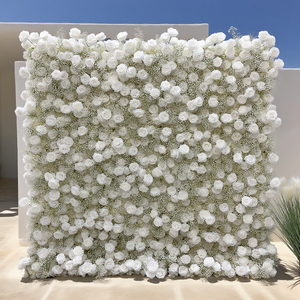 GNW Custom DIY 3D Silk White Rose Flowerwall 8 * 8ft Backdrop Panel Decor Artificial Flower Wall - Product Image 1