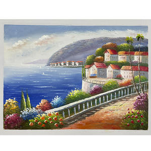 لوحات زيتية يدوية الصنع عالية الجودة على قماش الحديقة إنجلترا مشهد قرية ساحلية ألوان مائية مطبوعة تدعم قاعدة ورقية - Product Image 3