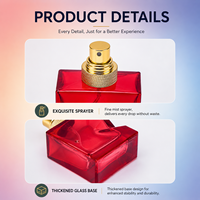 Flacon de parfum de luxe personnalisé, base épaisse en verre, vaporisateur fin, design carré coloré, emballage OEM