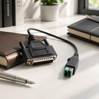 Kabel USB ke HDB44 Male 12V, PVC, Tembaga Berlapis Timah, Dilindungi Jalinan Kawat, untuk Koneksi Terminal POS