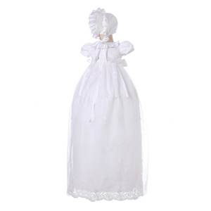 Vestido de Encaje de Verano para <span class=keywords><strong>Bautizo</strong></span> de Bebés Niñas - Vestido de Bautismo con Dobladillo Ancho y Traje de Primera Comunión con Gorro para Niñas - Product Image 4